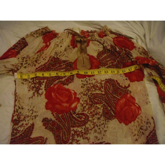 Caviar womens M rose design shear elastic off the shoulder tie front top shirt - Picture 6 of 9